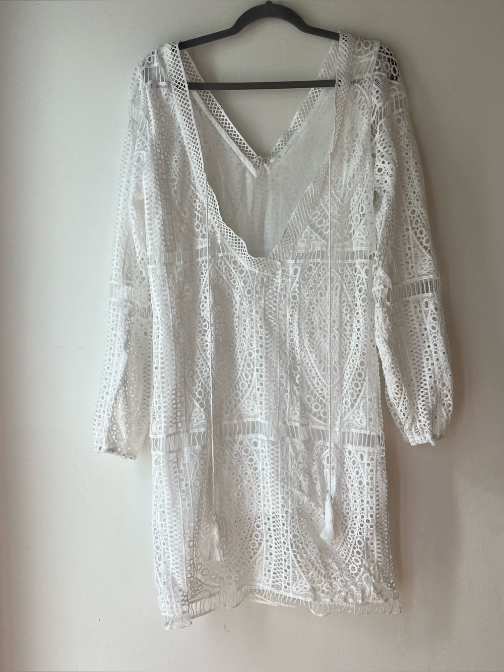Boho White Crochet Lace Swimsuit Cover Up | Size L